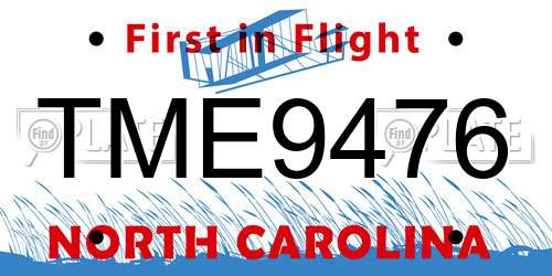 TME9476 North Carolina License Plate