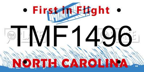 TMF1496 North Carolina License Plate