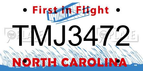 TMJ3472 North Carolina License Plate