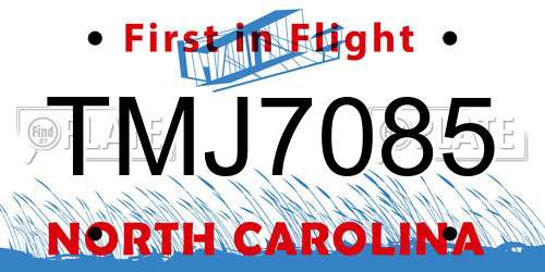 TMJ7085 North Carolina License Plate