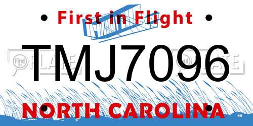 TMJ7096 North Carolina License Plate