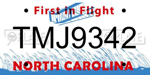 TMJ9342 North Carolina License Plate