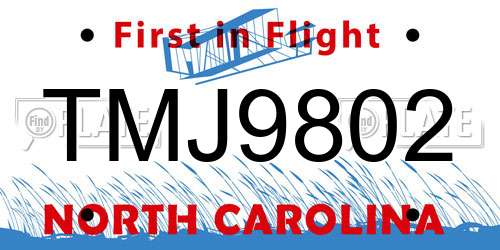 TMJ9802 North Carolina License Plate