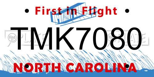 TMK7080 North Carolina License Plate