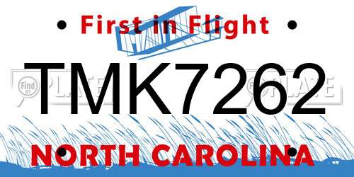 TMK7262 North Carolina License Plate