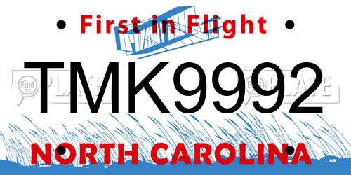 TMK9992 North Carolina License Plate