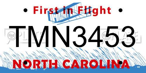 TMN3453 North Carolina License Plate