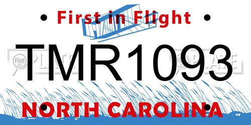 TMR1093 North Carolina License Plate