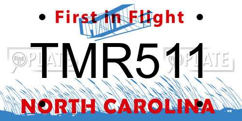 TMR511 North Carolina License Plate