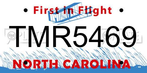TMR5469 North Carolina License Plate