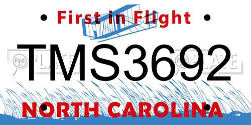 TMS3692 North Carolina License Plate