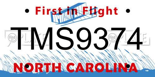 TMS9374 North Carolina License Plate
