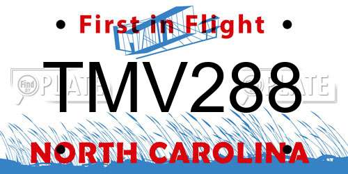 TMV288 North Carolina License Plate