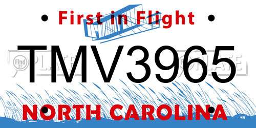 TMV3965 North Carolina License Plate