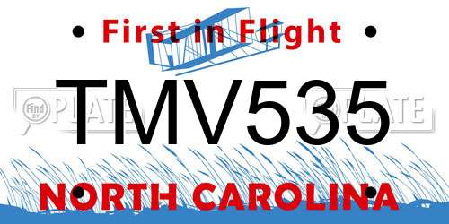 TMV535 North Carolina License Plate