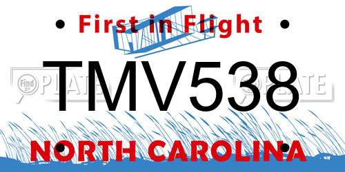 TMV538 North Carolina License Plate