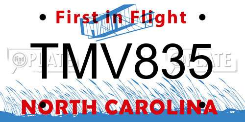 TMV835 North Carolina License Plate