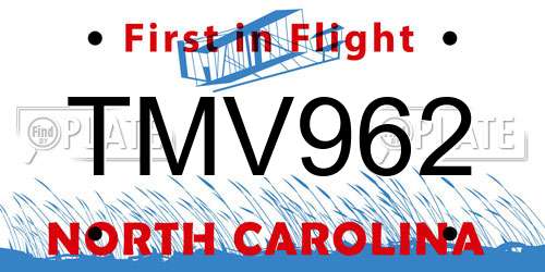 TMV962 North Carolina License Plate