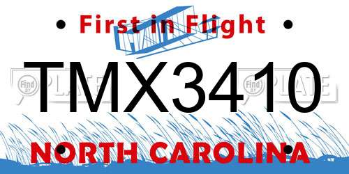 TMX3410 North Carolina License Plate