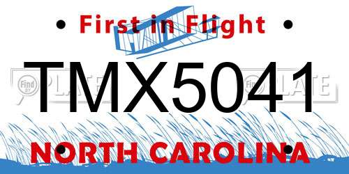 TMX5041 North Carolina License Plate