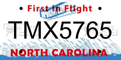 TMX5765 North Carolina License Plate