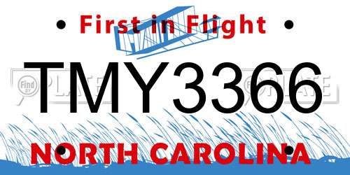 TMY3366 North Carolina License Plate
