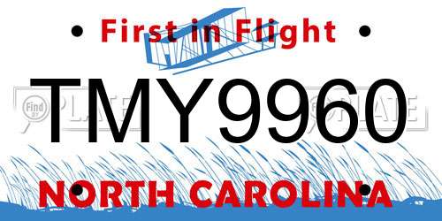TMY9960 North Carolina License Plate
