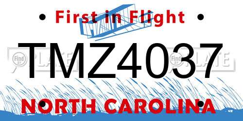 TMZ4037 North Carolina License Plate