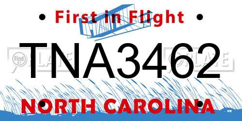 TNA3462 North Carolina License Plate