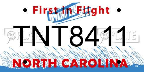 TNT8411 North Carolina License Plate