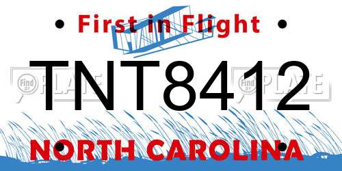 TNT8412 North Carolina License Plate