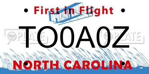 TO0A0Z North Carolina License Plate