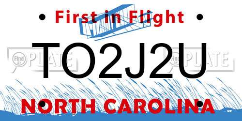 TO2J2U North Carolina License Plate