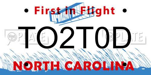 TO2T0D North Carolina License Plate
