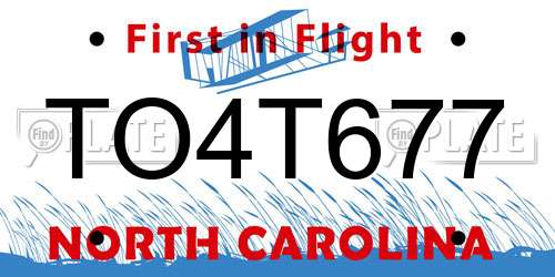 TO4T677 North Carolina License Plate