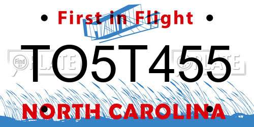 TO5T455 North Carolina License Plate