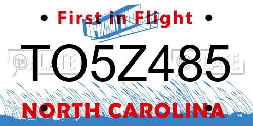 TO5Z485 North Carolina License Plate