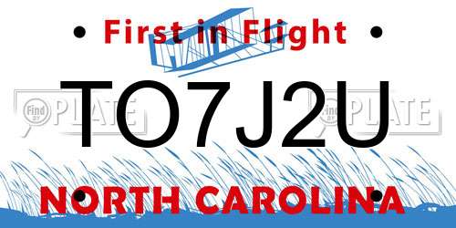TO7J2U North Carolina License Plate