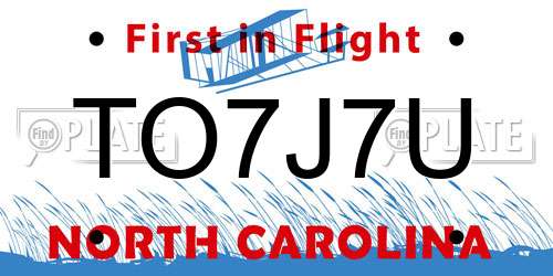 TO7J7U North Carolina License Plate