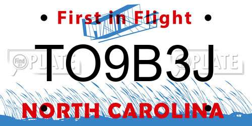 TO9B3J North Carolina License Plate