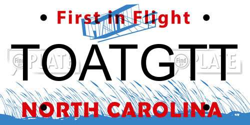 TOATGTT North Carolina License Plate