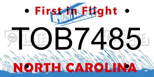 TOB7485 North Carolina License Plate