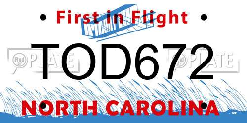 TOD672 North Carolina License Plate