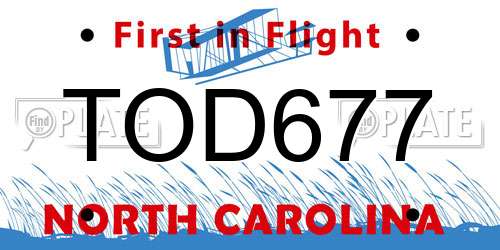 TOD677 North Carolina License Plate