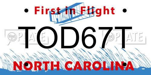 TOD67T North Carolina License Plate