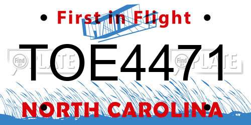 TOE4471 North Carolina License Plate