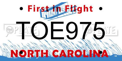 TOE975 North Carolina License Plate