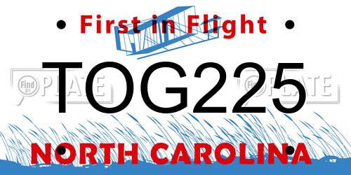 TOG225 North Carolina License Plate