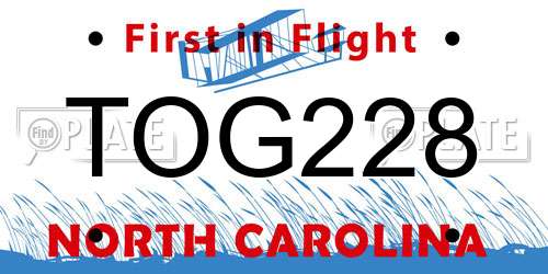 TOG228 North Carolina License Plate