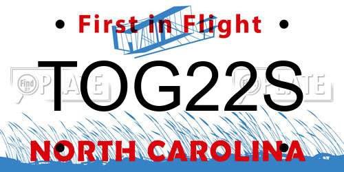 TOG22S North Carolina License Plate